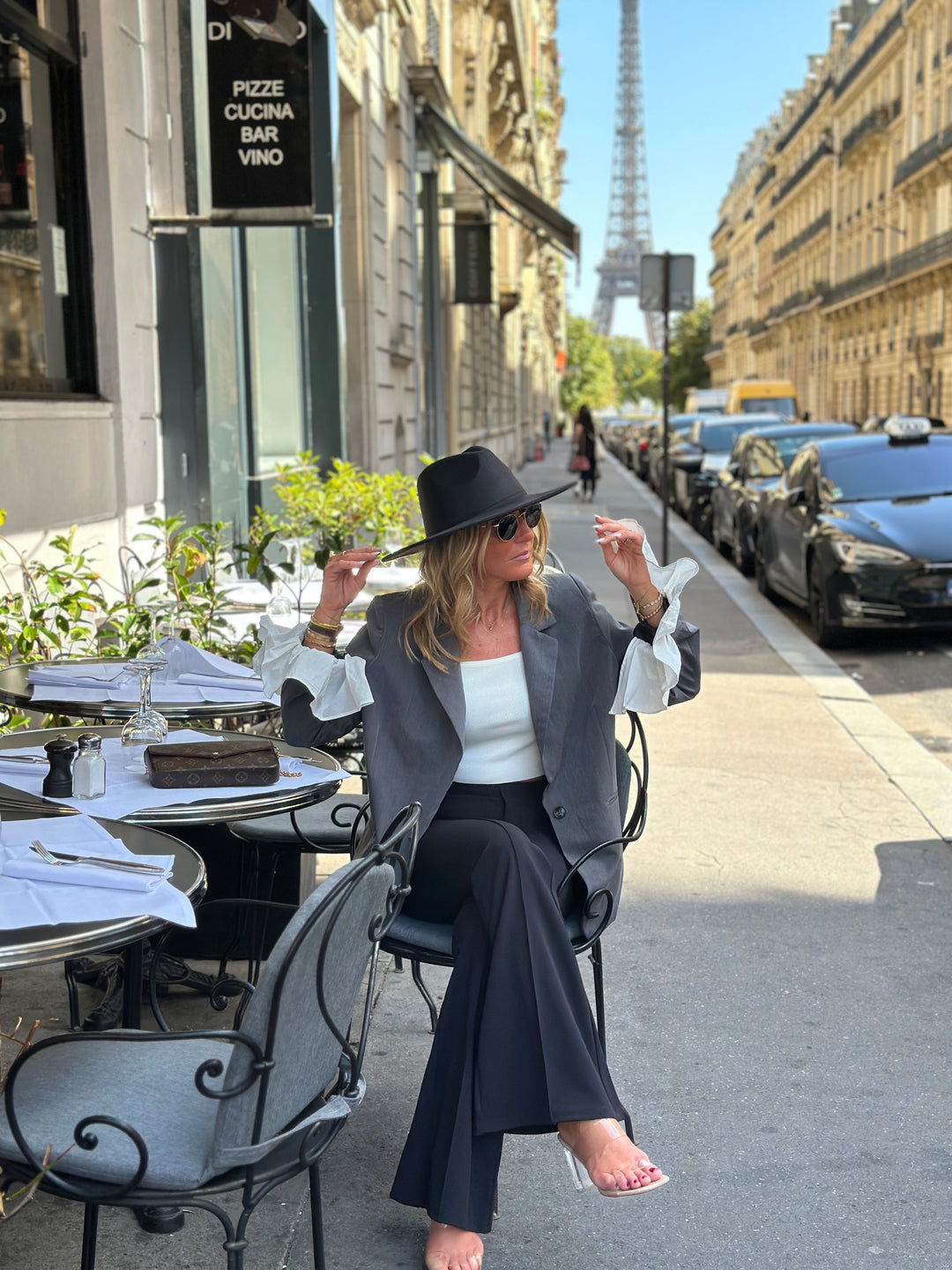 Blazer gris manchette blanc M7205