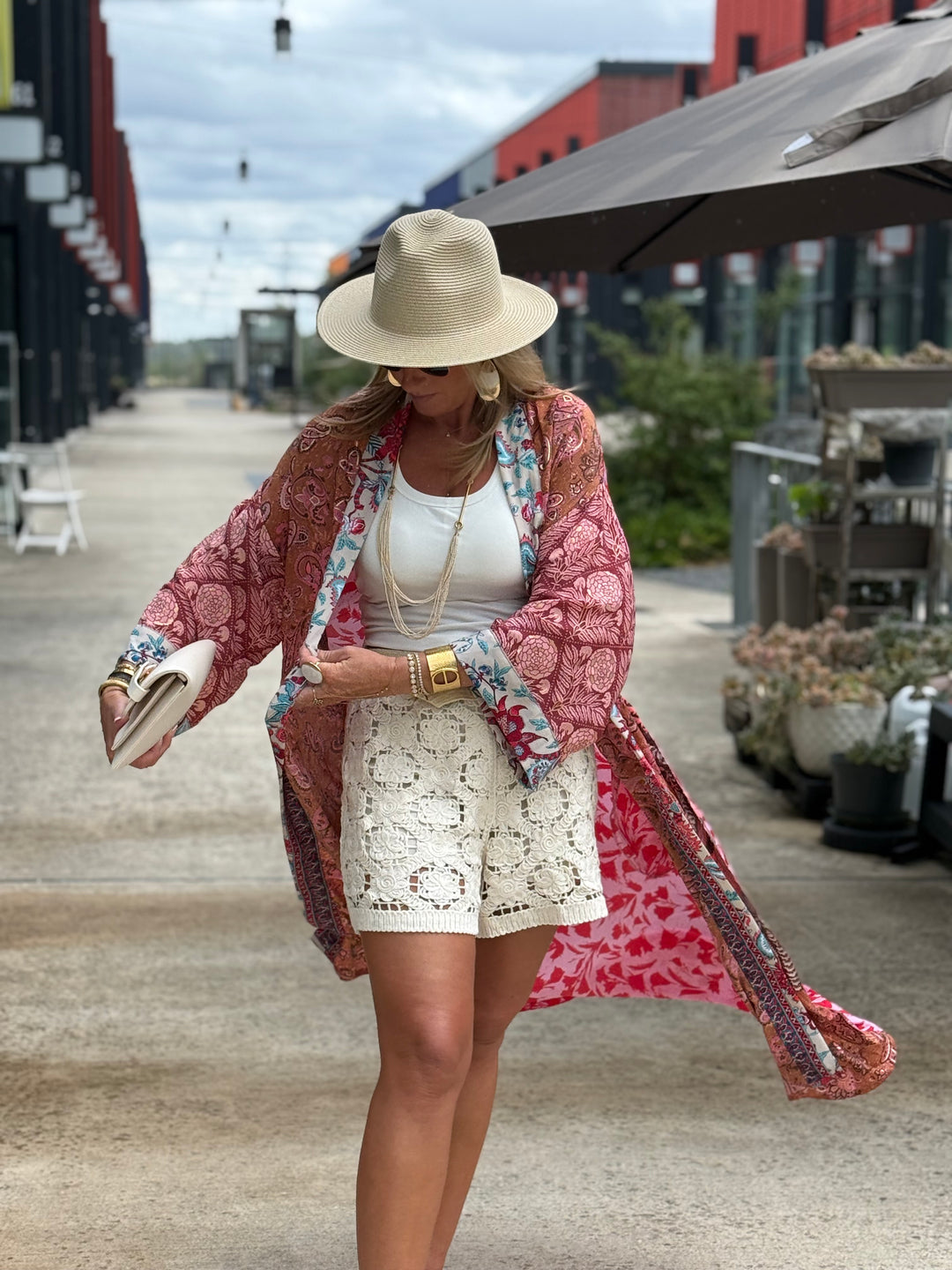 Kimono imprimée rose terracotta