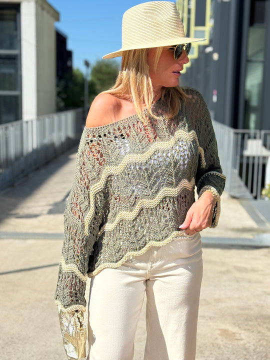 Pull crochet fil lurex Or