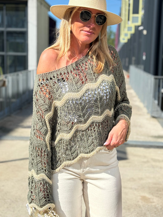 Pull crochet fil lurex Or