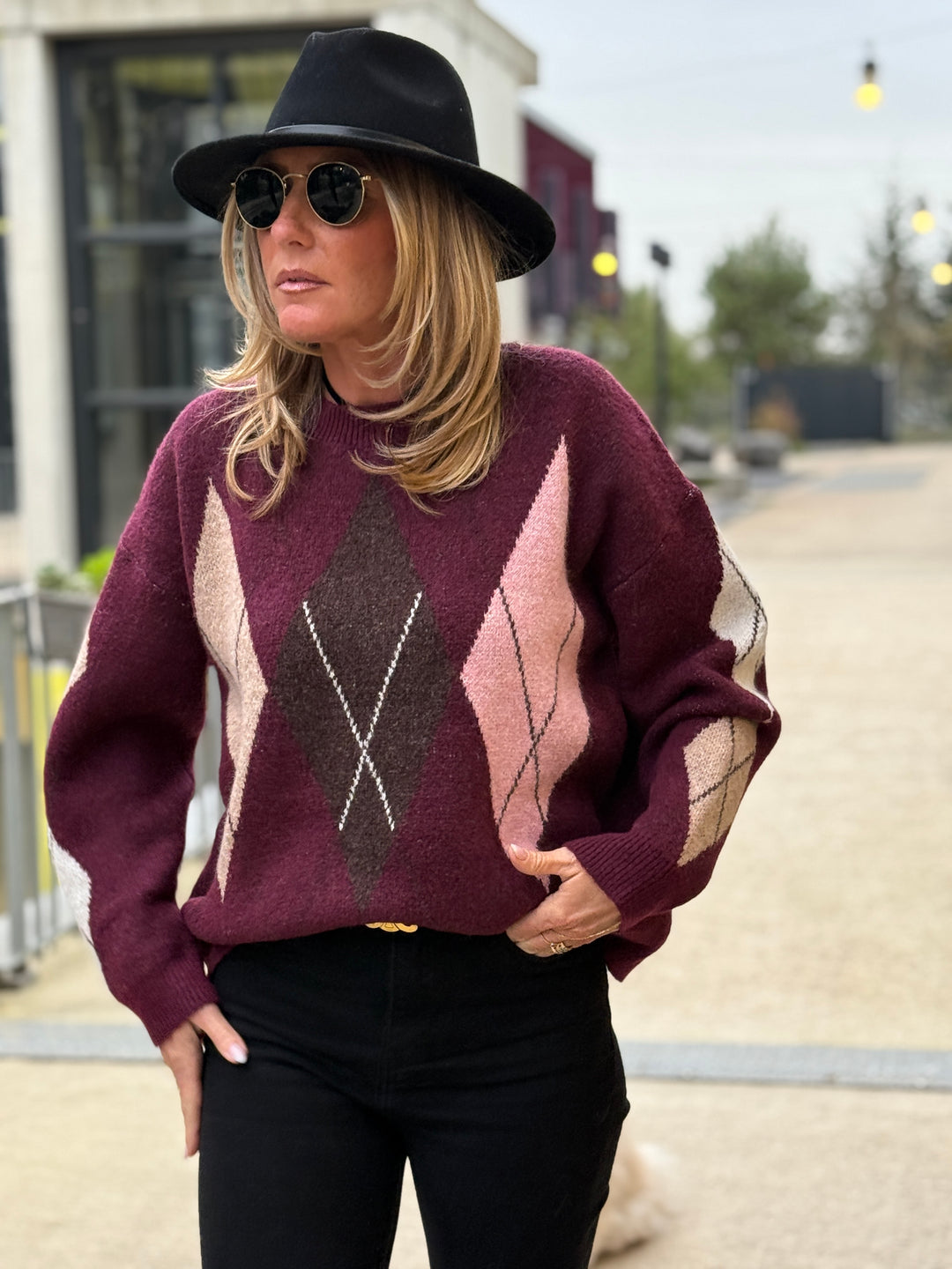 Pull jacquard bordeaux 20972