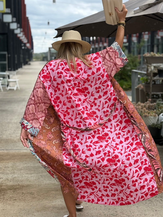 Kimono imprimée rose terracotta