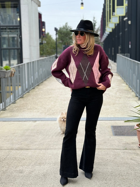 Pull jacquard bordeaux 20972