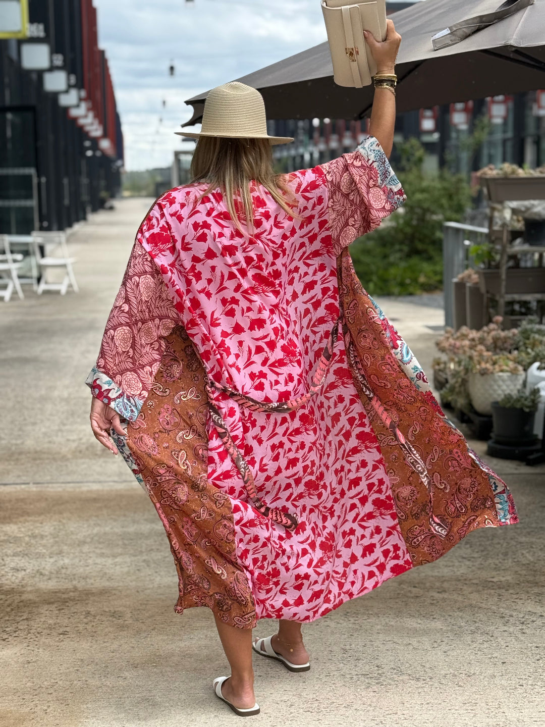 Kimono imprimée rose terracotta