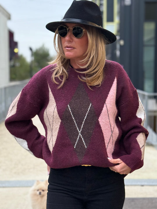 Pull jacquard bordeaux 20972