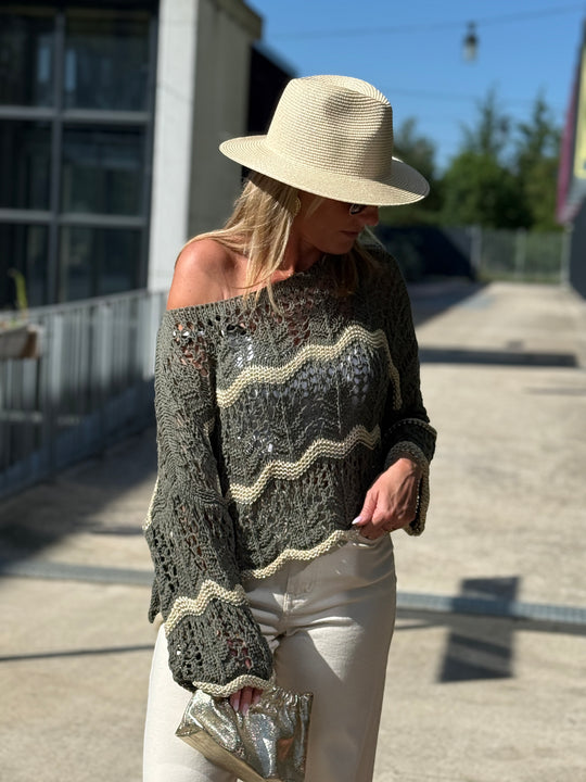 Pull crochet fil lurex Or