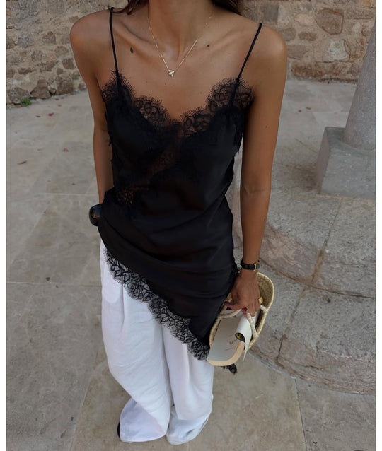 Robe satin dentelle Noir 81400