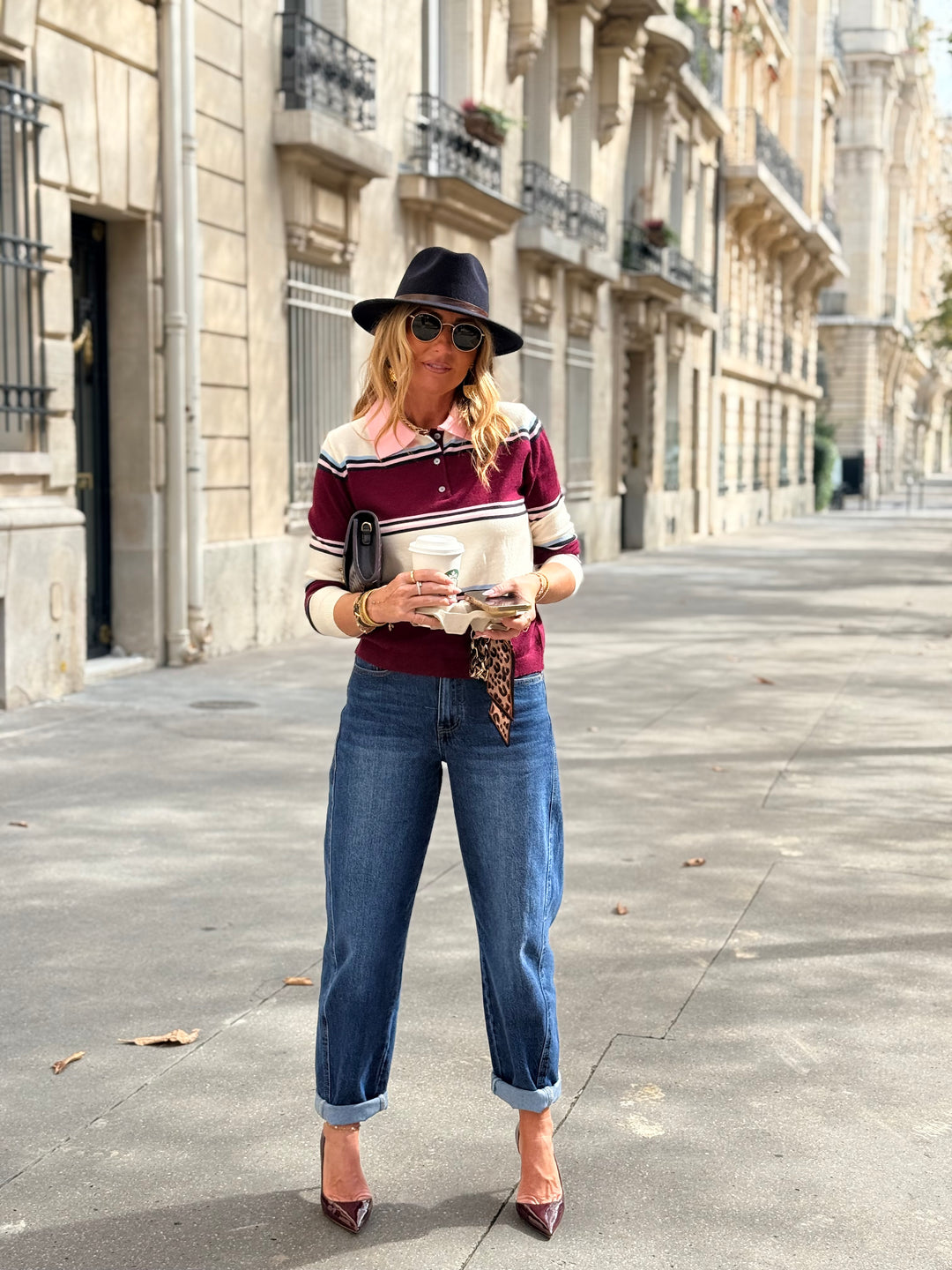Pull rayure bordeaux/rose 2837