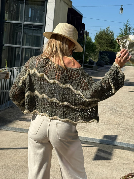 Pull crochet fil lurex Or