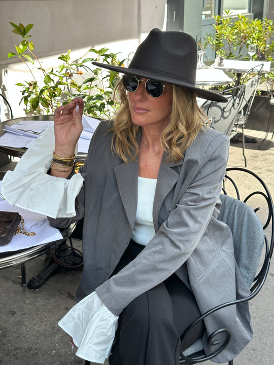 Blazer gris manchette blanc M7205