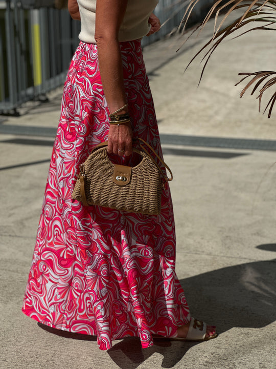 Pantalon palazzo en multicolore rouge/rose