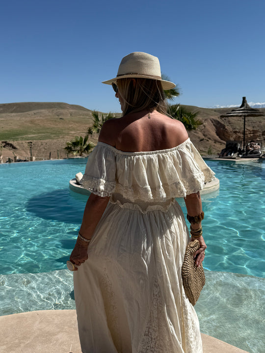 Robe longue avec dentelle crème NOTCHE