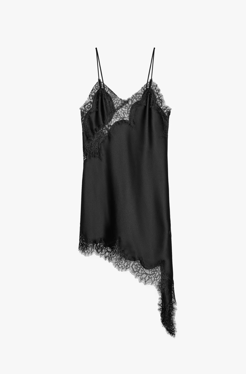 Robe satin dentelle Noir 81400