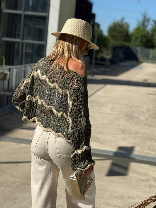 Pull crochet fil lurex Or