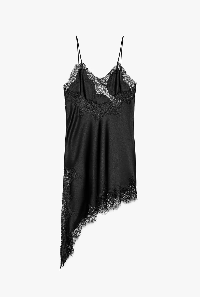 Robe satin dentelle Noir 81400