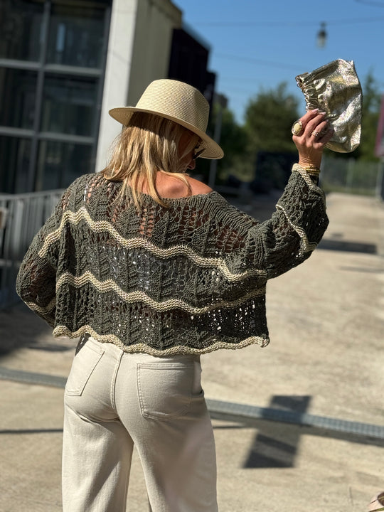 Pull crochet fil lurex Or