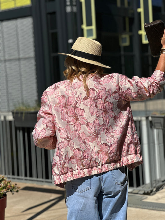 Bomber rose fleur irisé 2406