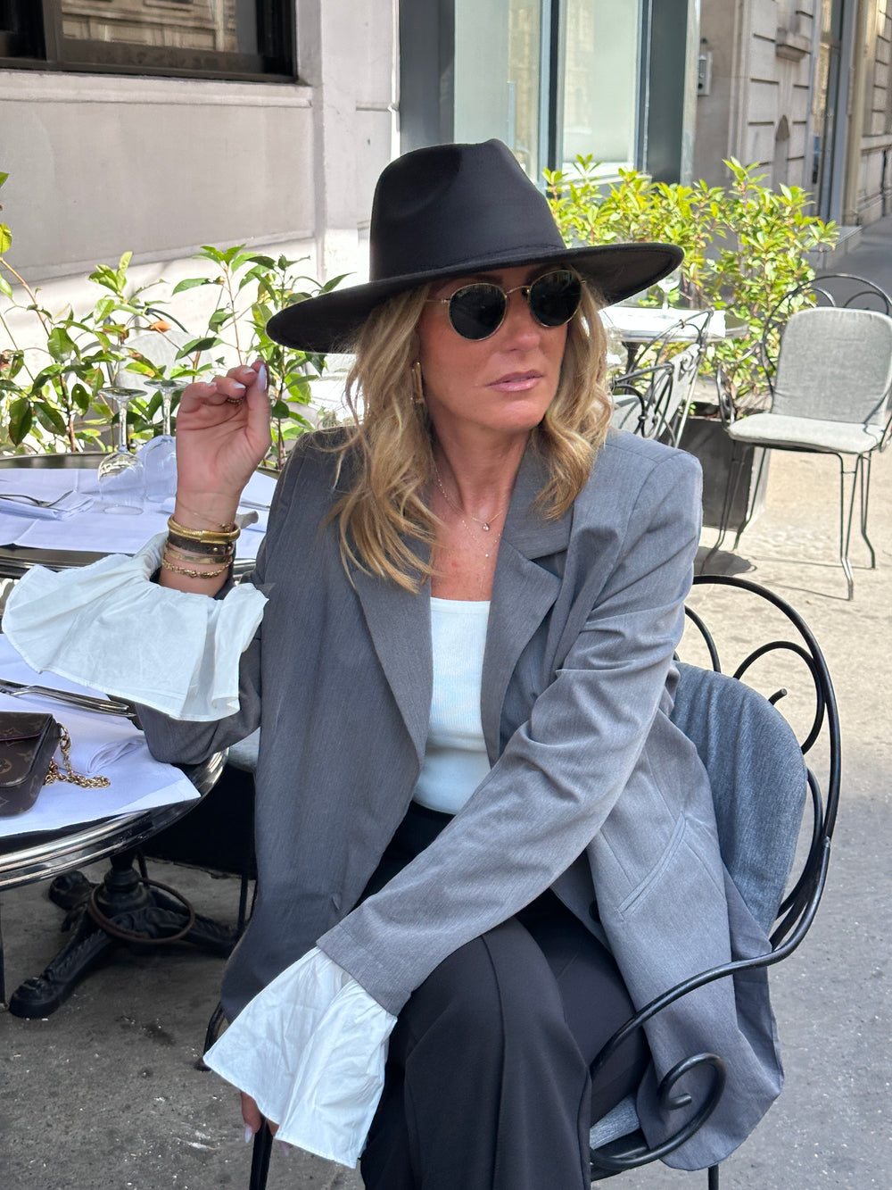 Blazer gris manchette blanc M7205