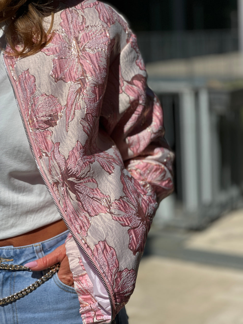 Bomber rose fleur irisé 2406