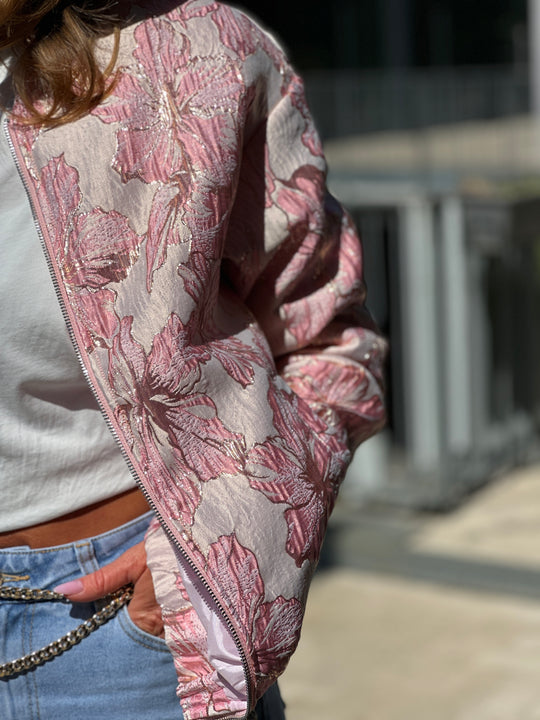Bomber rose fleur irisé 2406