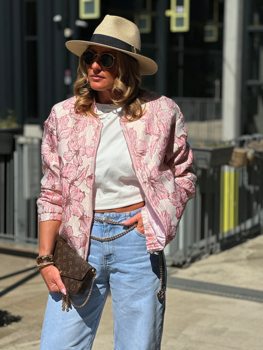 Bomber rose fleur irisé 2406