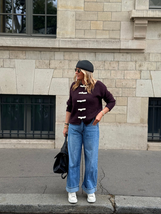 Pull boutons asiatique en violet