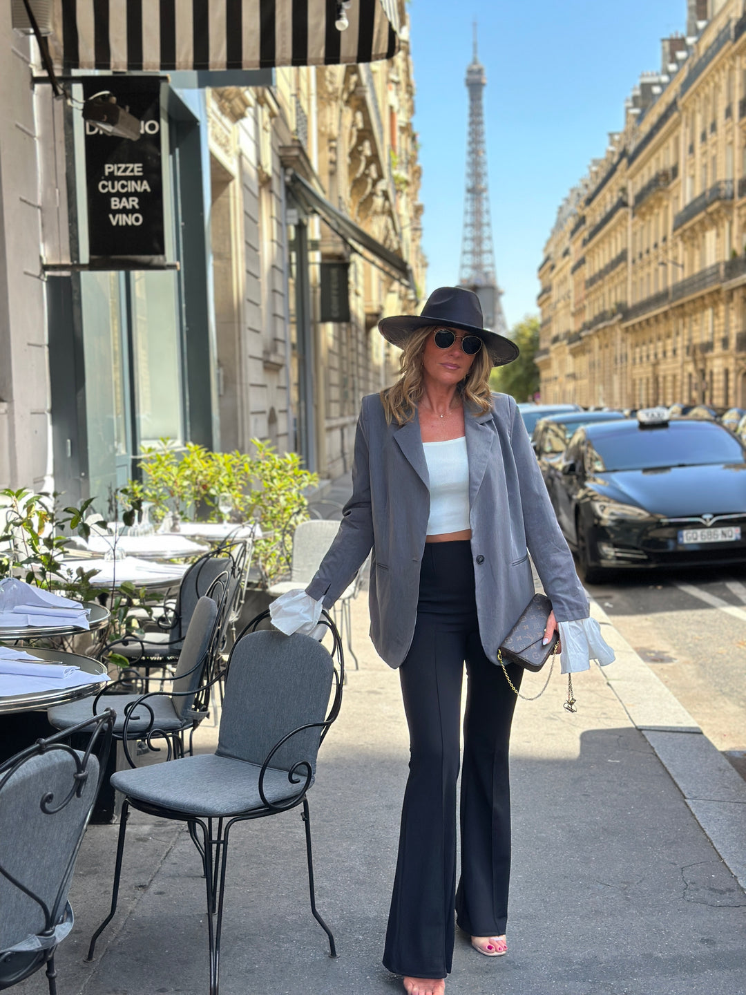 Blazer gris manchette blanc M7205