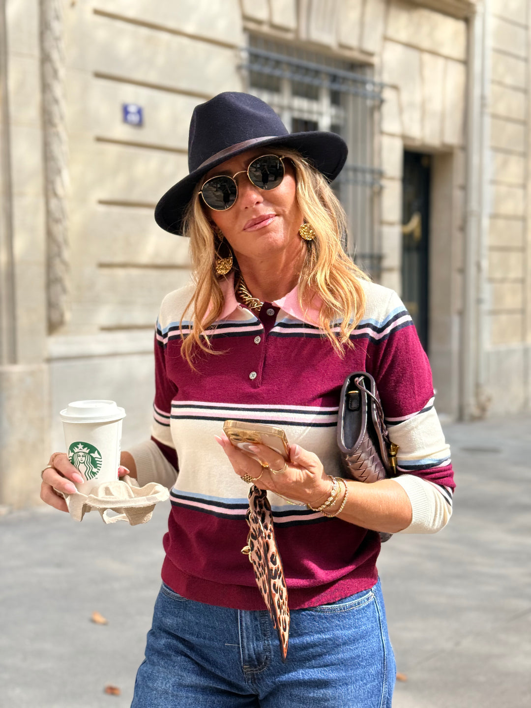 Pull rayure bordeaux/rose 2837
