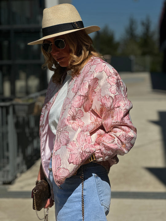Bomber rose fleur irisé 2406