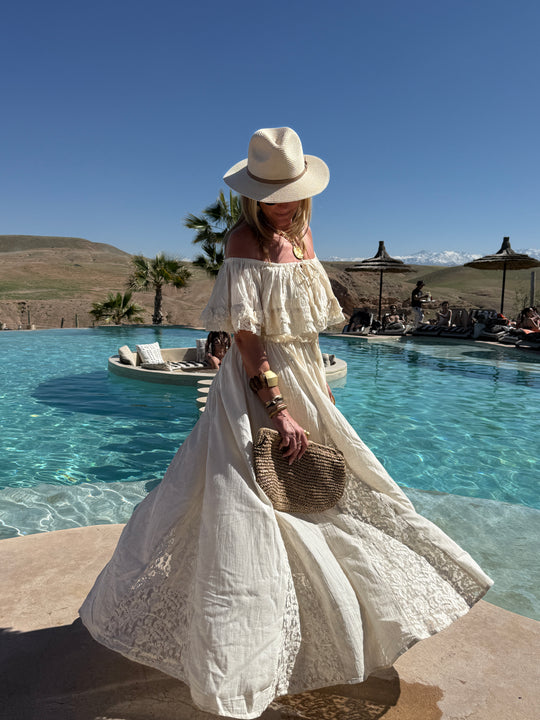 Robe longue avec dentelle crème NOTCHE