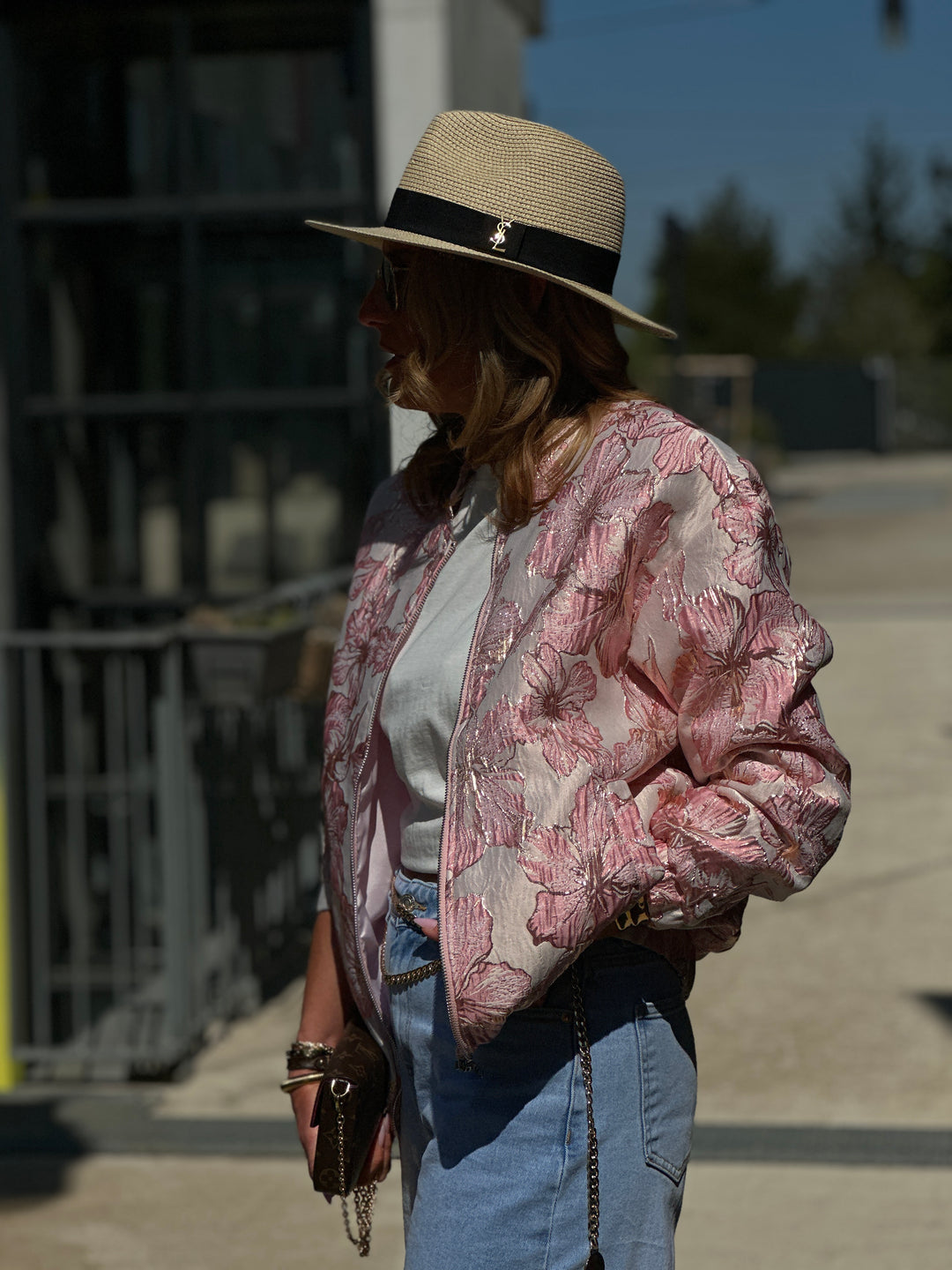 Bomber rose fleur irisé 2406