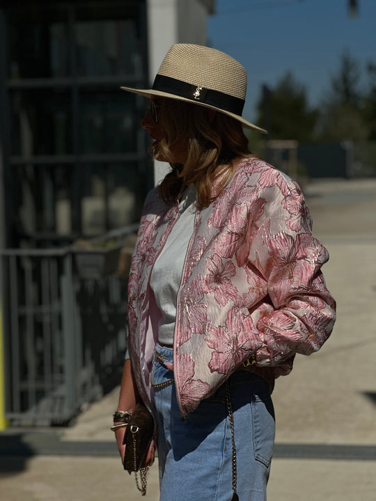 Bomber rose fleur irisé 2406