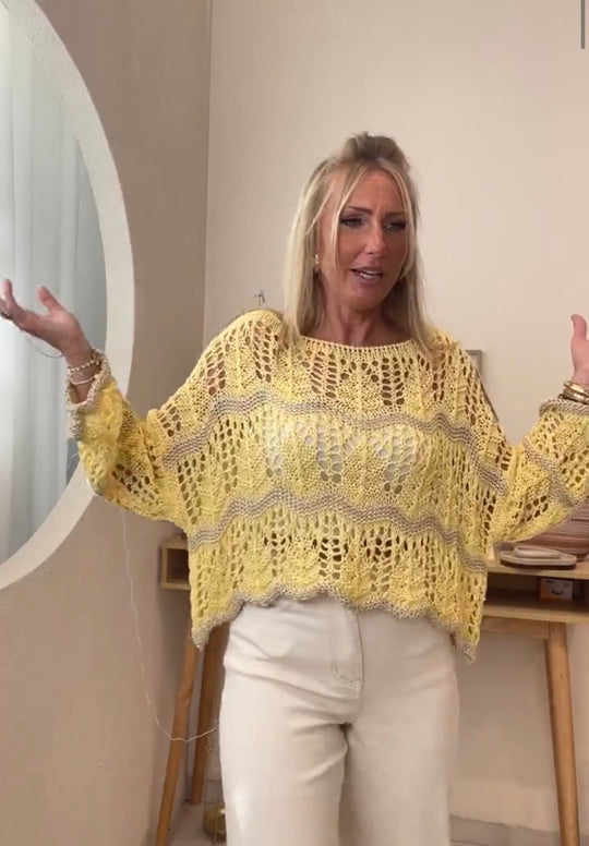 Pull crochet fil lurex Or
