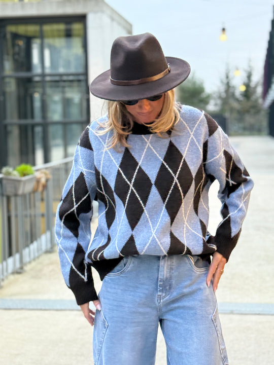 Pull jacquard choc/bleu 21147