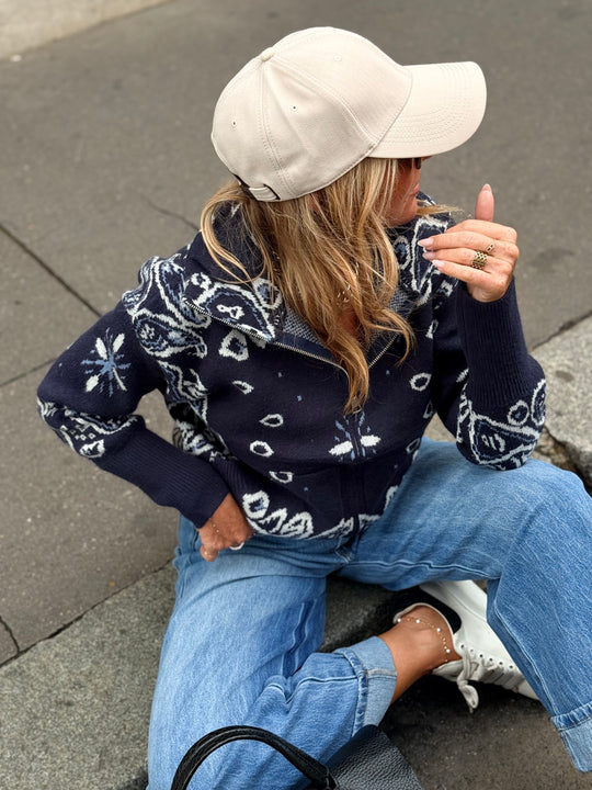 Pull gilet Bandana bleu marine 06SC191