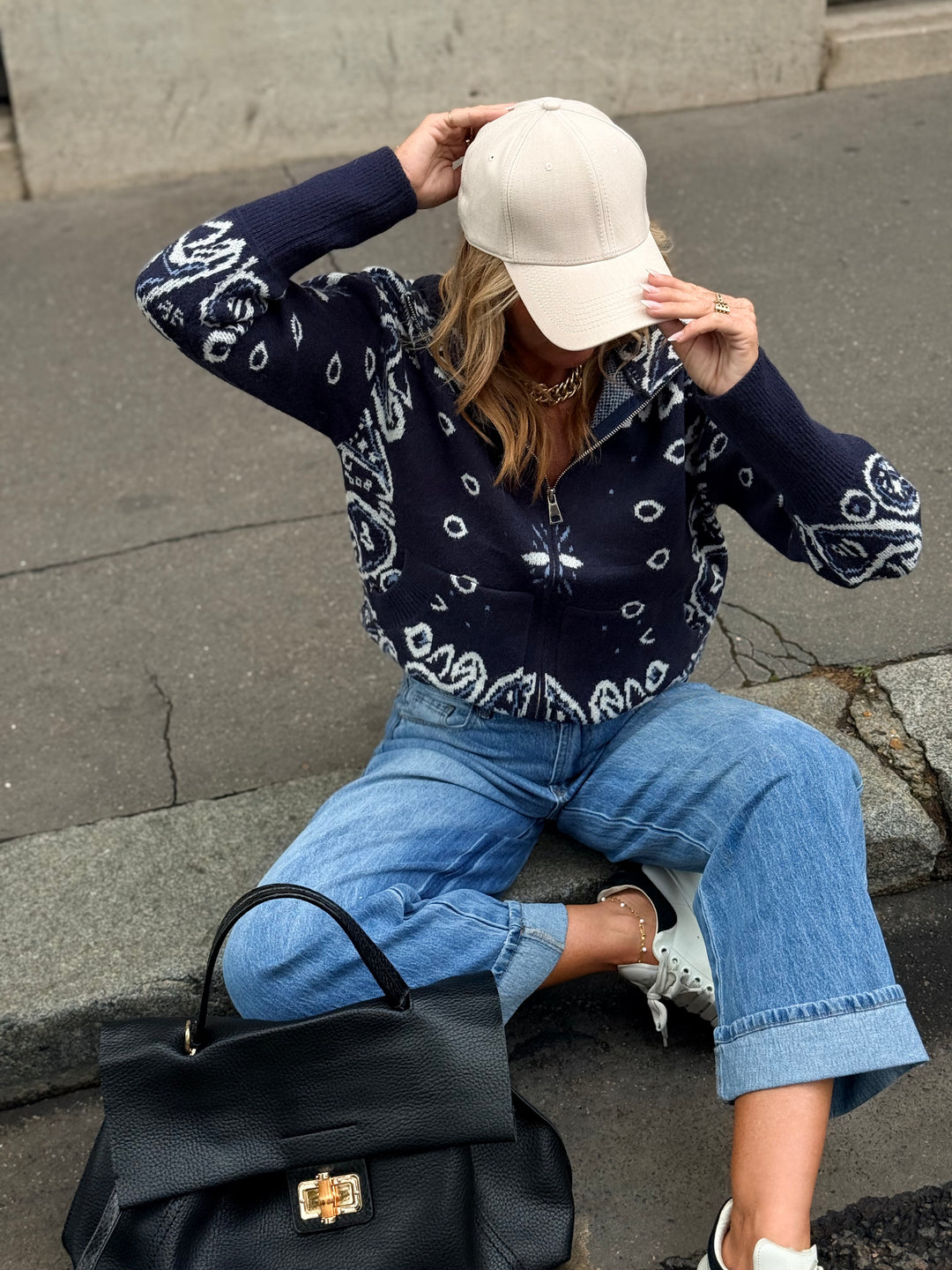 Pull gilet Bandana bleu marine 06SC191