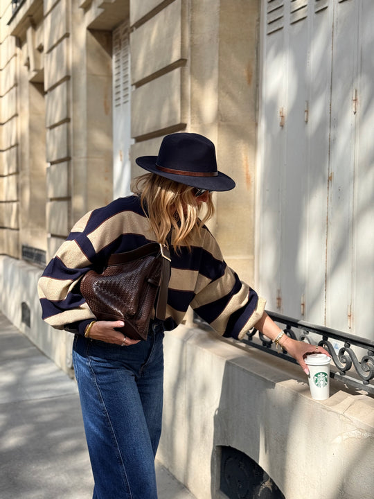 Pull Gilet a rayure Bleu BN-005