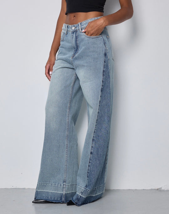 Jean large contrastée à taille mi-haute 9048