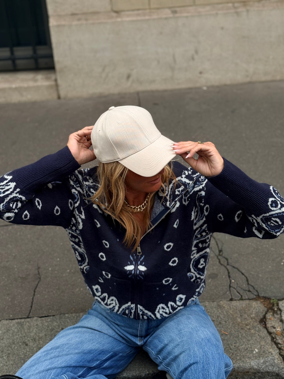 Pull gilet Bandana bleu marine 06SC191