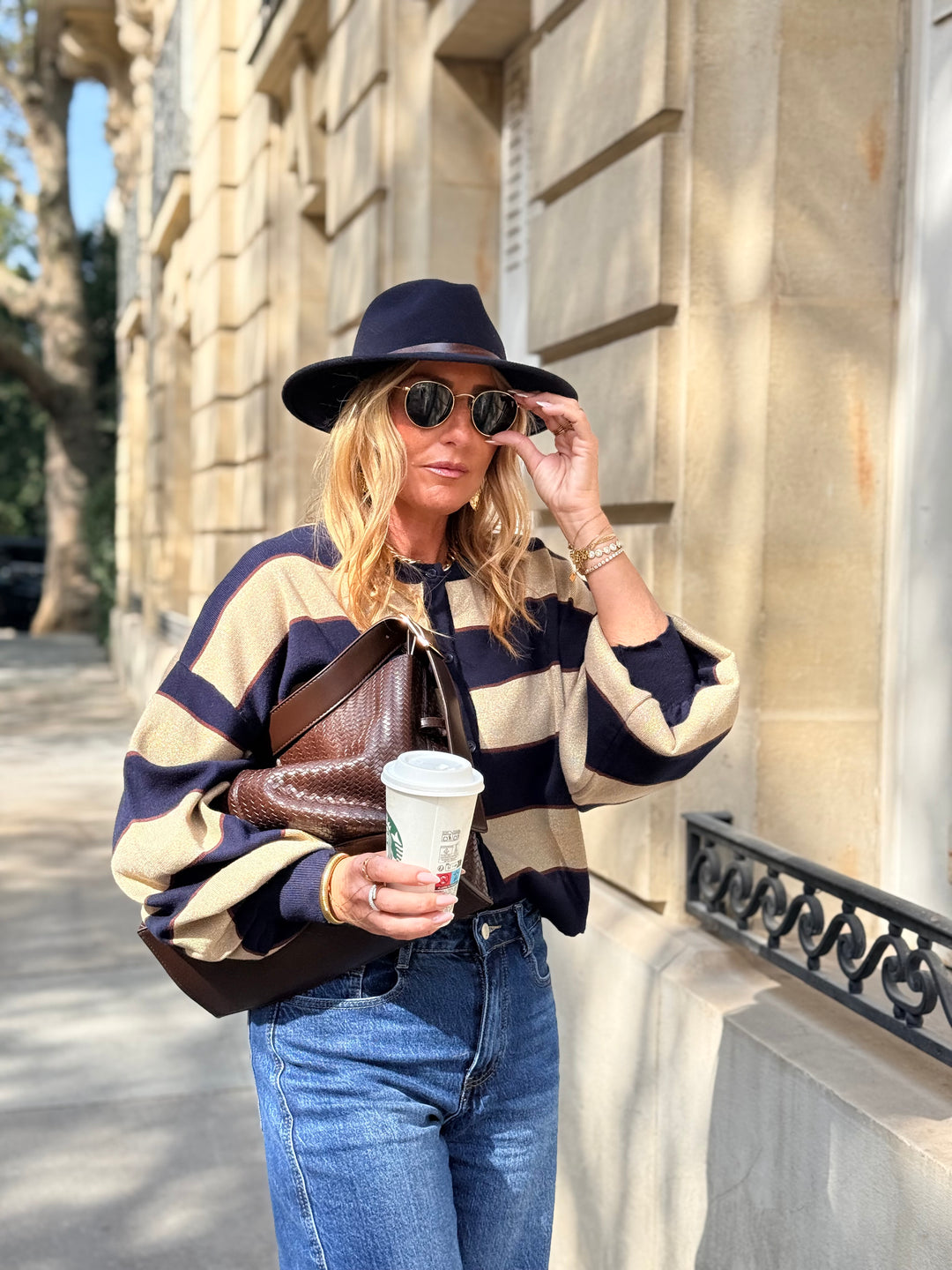 Pull Gilet a rayure Bleu BN-005