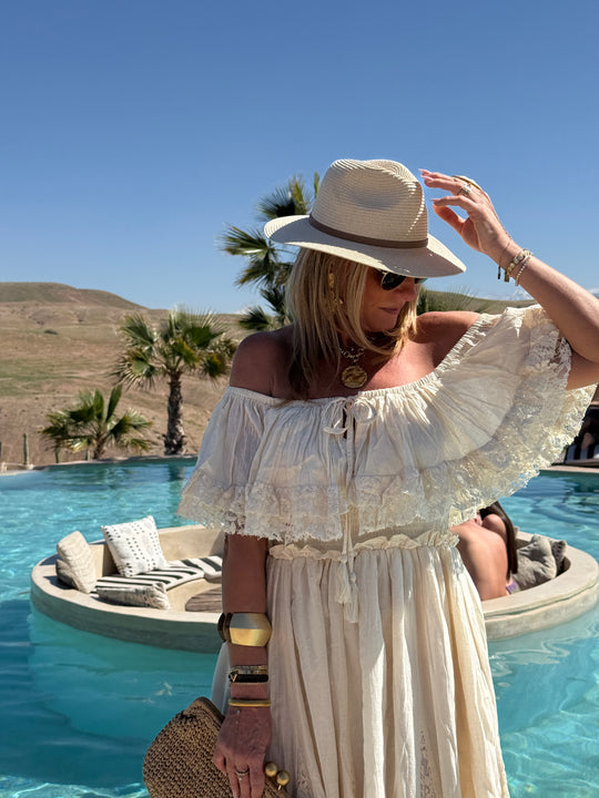 Robe longue avec dentelle crème NOTCHE