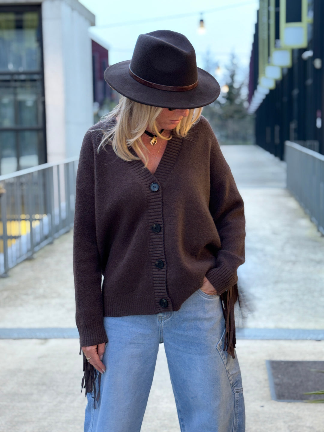 Pull/gilet choco frange 342