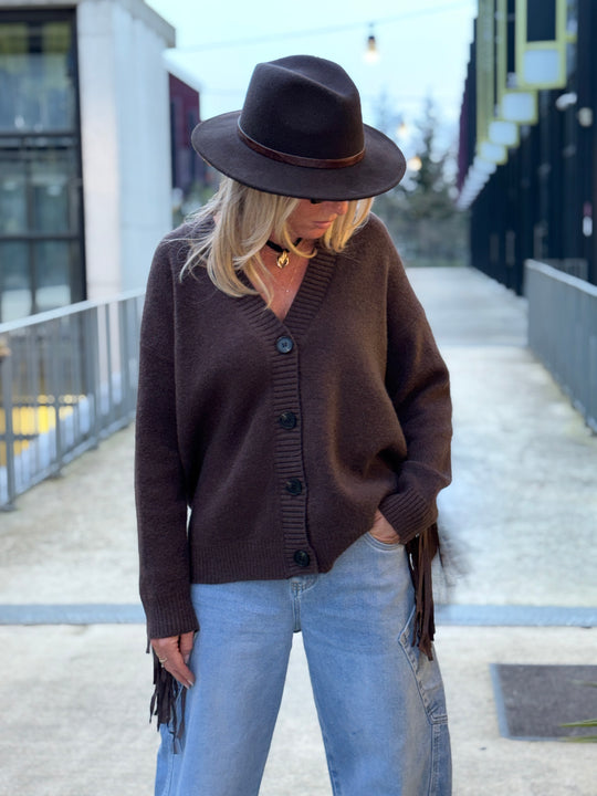 Pull/gilet choco frange 342