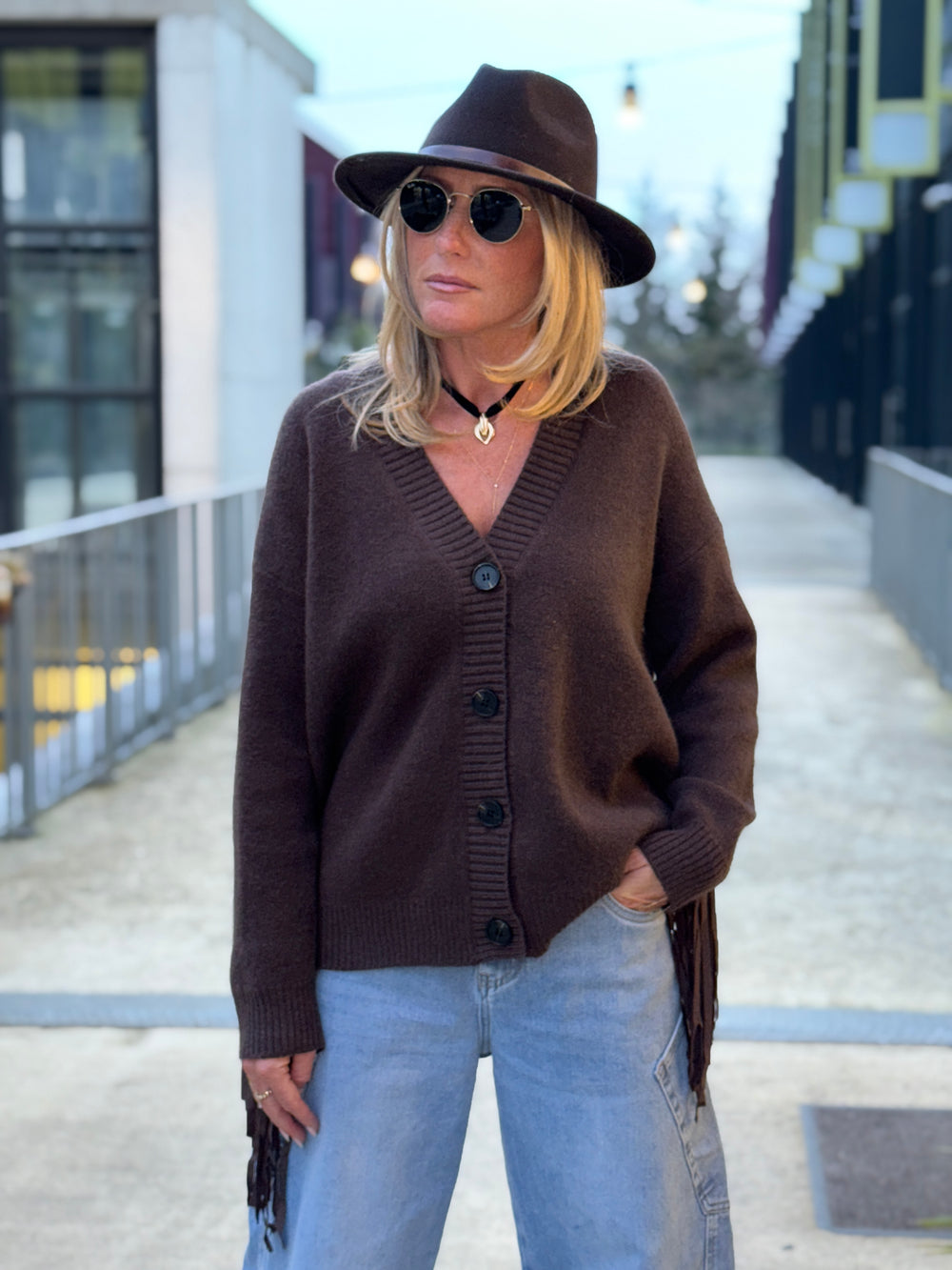 Pull/gilet choco frange 342