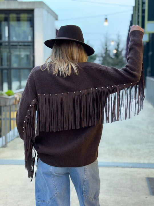 Pull/gilet choco frange 342