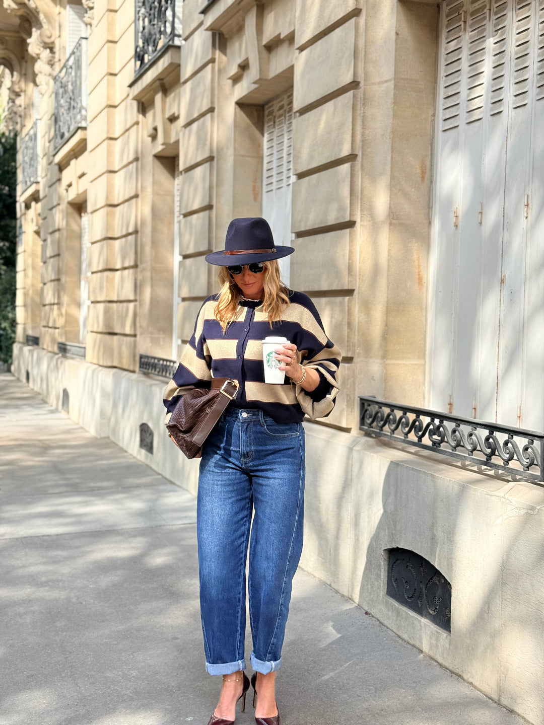 Pull Gilet a rayure Bleu BN-005