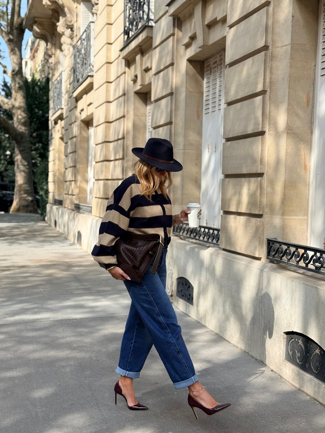 Pull Gilet a rayure Bleu BN-005