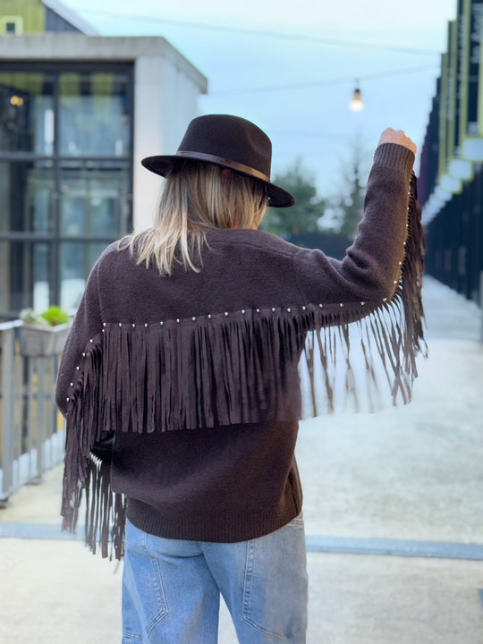 Pull/gilet choco frange 342