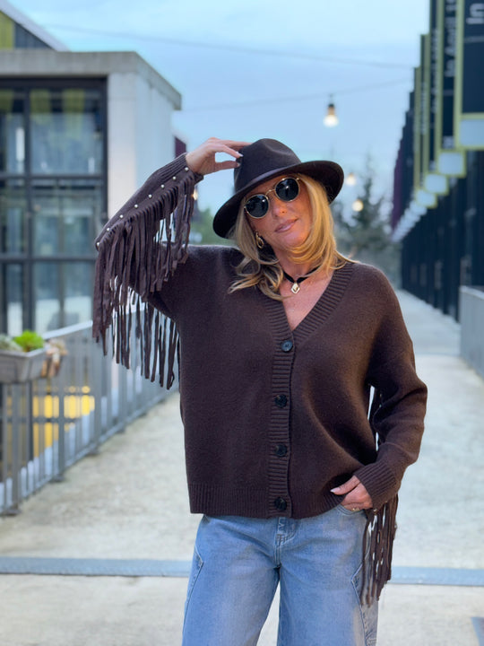 Pull/gilet choco frange 342