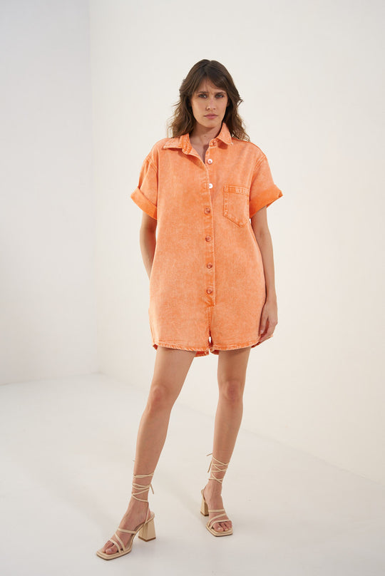Combinaison short jean Orange J050